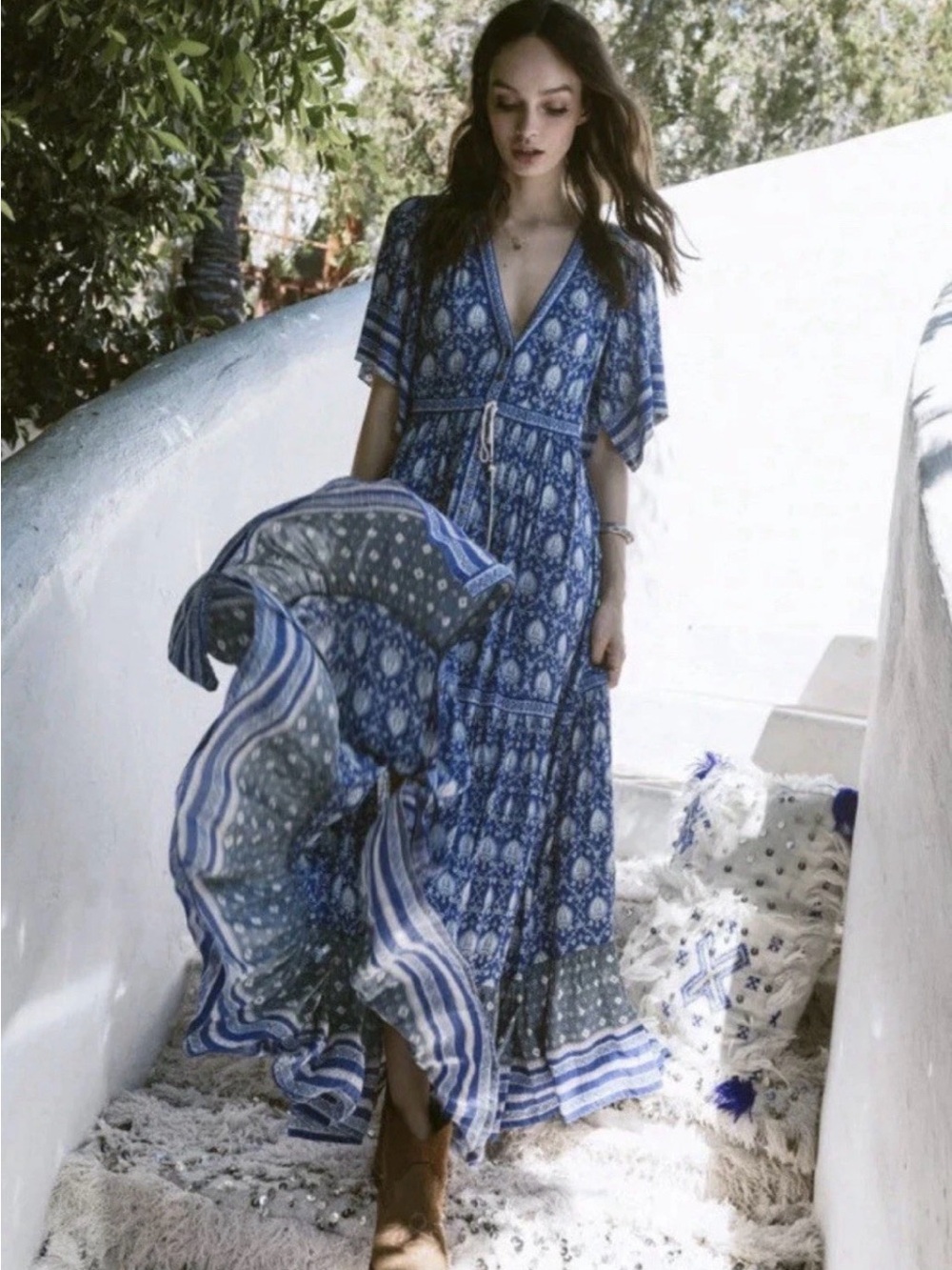 Rare Spell and the Gypsy Oracle Gown Maxi Duster Dress Indigo XS